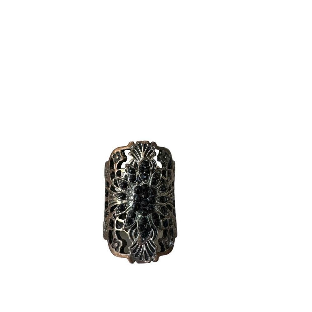 Vintage rhinestone flowers bohemian ring